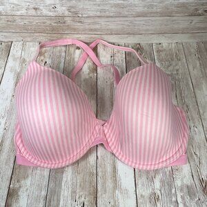 VICTORIA'S SECRET Lined Perfect Coverage 32DDD Pink White Striped Underwire Bra